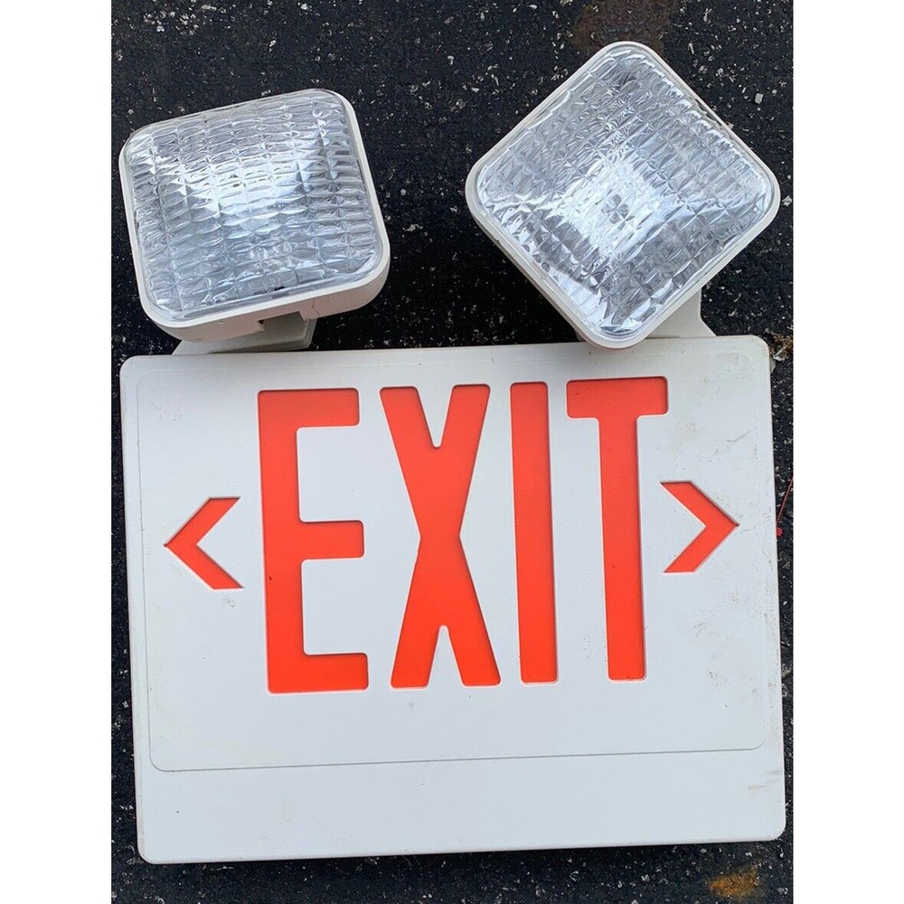 Red LED EXIT Sign 2 Head Lights Combo Emergency Lighting Safety Light